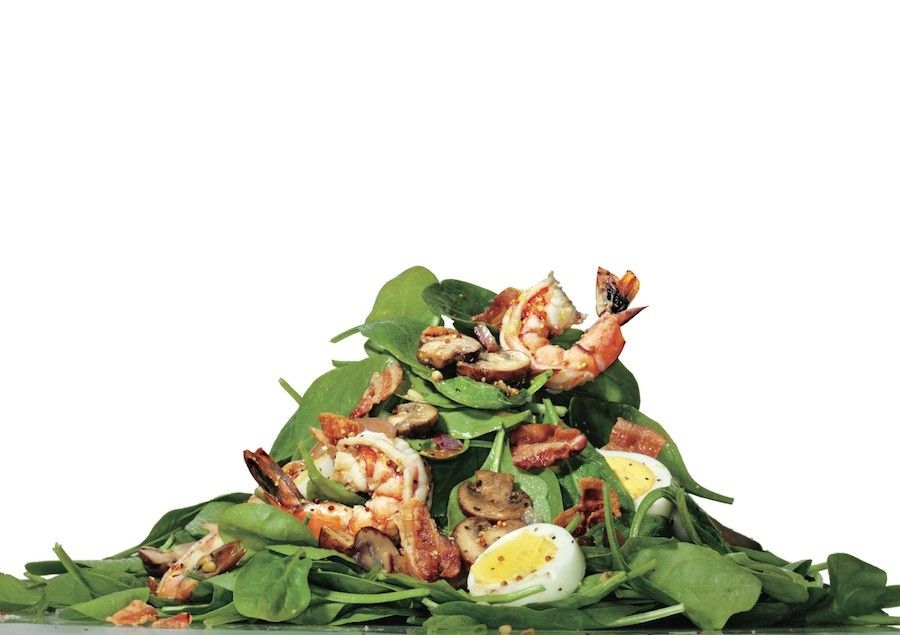 ensalada de camarones y espinaca